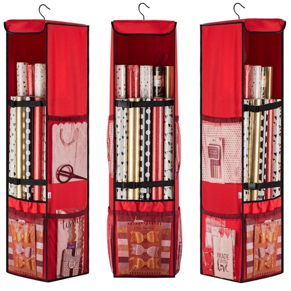 Red Hanging Gift Wrap Closet Organizer